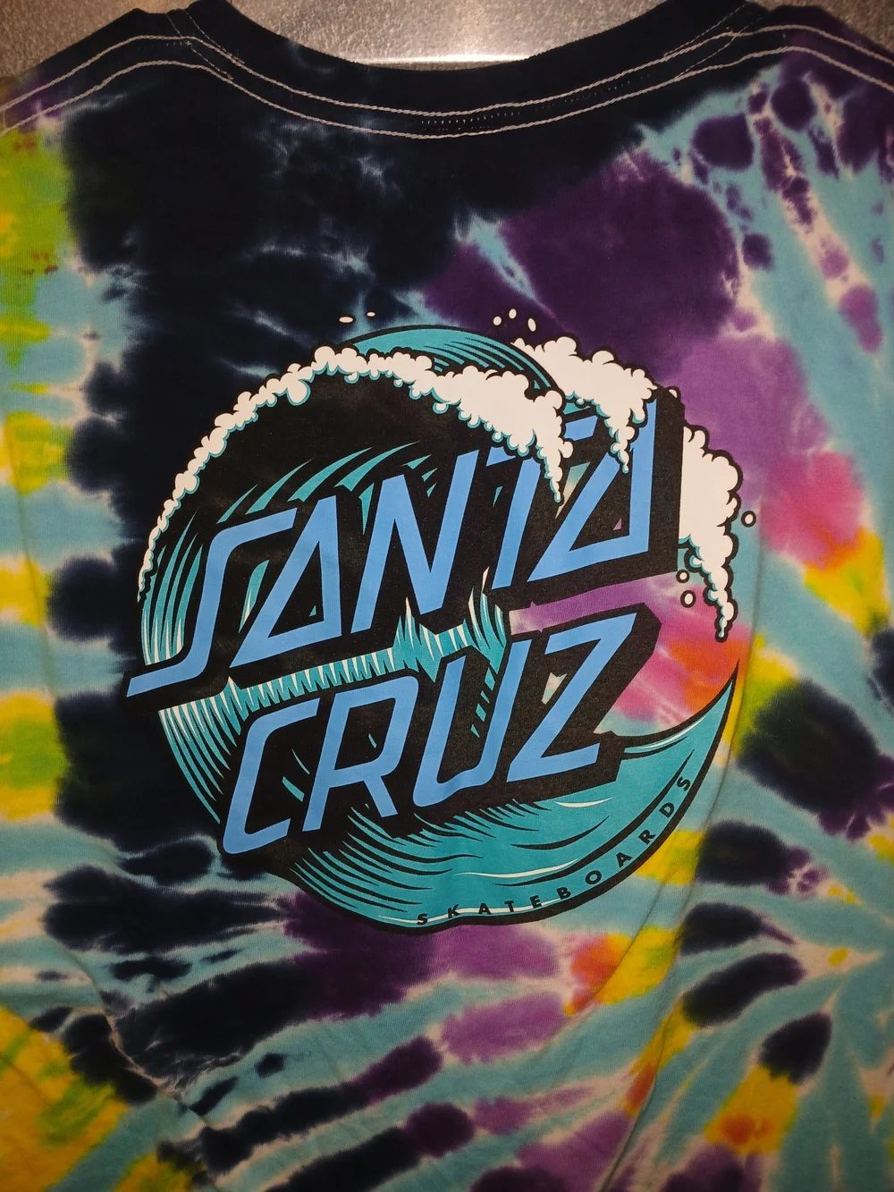 Santa Cruz Wave Dot Multi Color Spiral Tie Dye Graphic T-Shirt Size M Skatewear